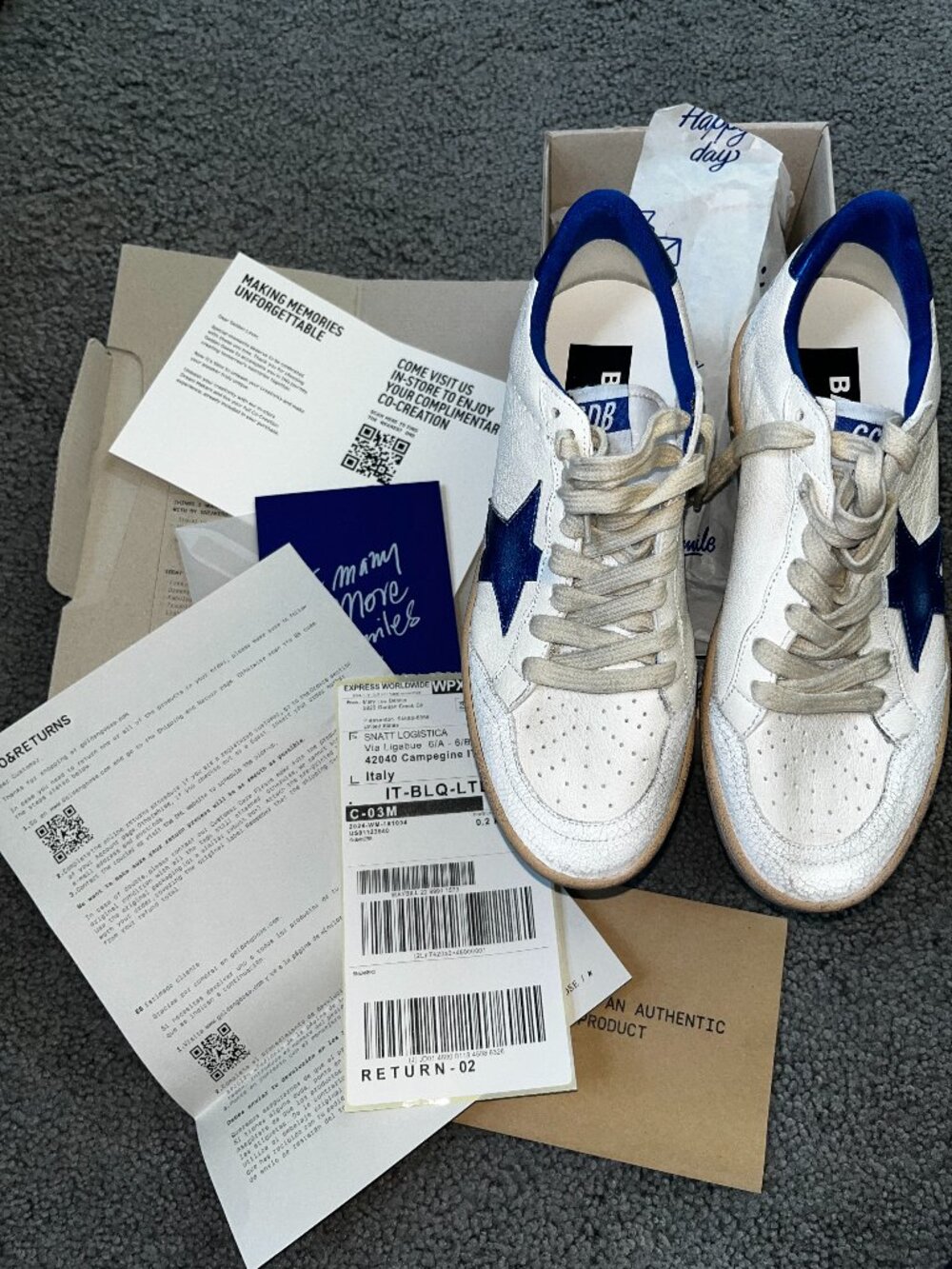 Golden Goose Deluxe Brand Ball Star Low-Top Sneakers in White & Blue - NIB - 37